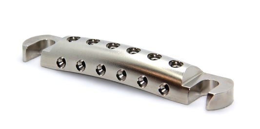 Inexpensive, lightweight, CNC aluminum guitar stopbar. Nickel plated.