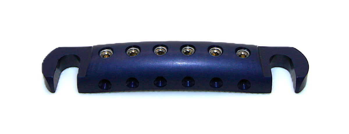 Navy blue anodized Steadfast Stopbar, front view, with stainless steel set screws. Best Quality