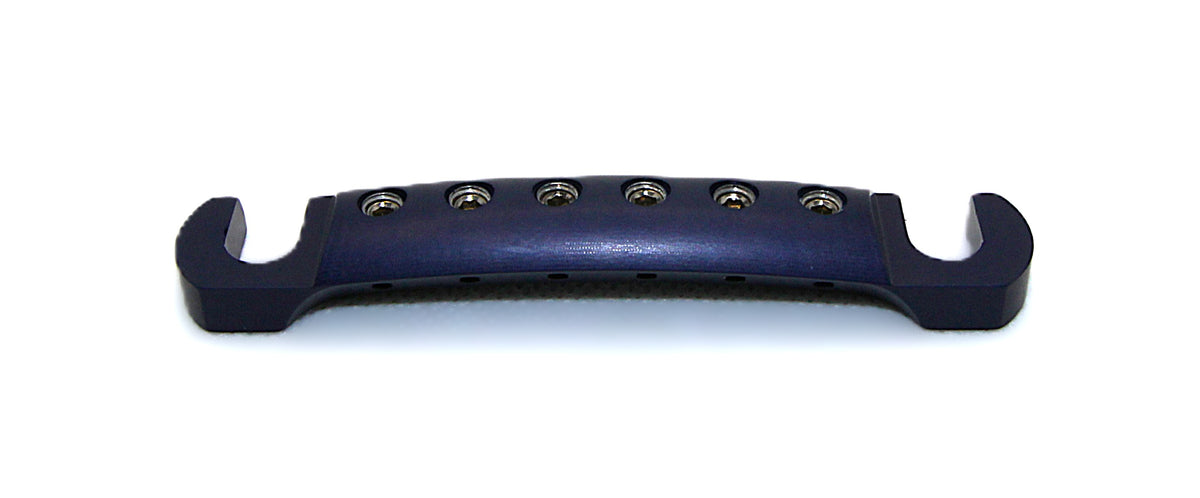 Rear view of the navy blue anodized Steadfast Stopbar and its curved top profile. Best Quality