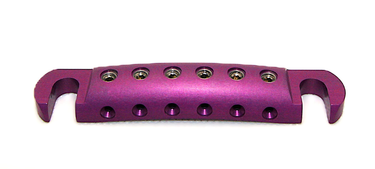 Purple anodized Steadfast Stopbar, front view, with stainless steel set screws. Best Quality