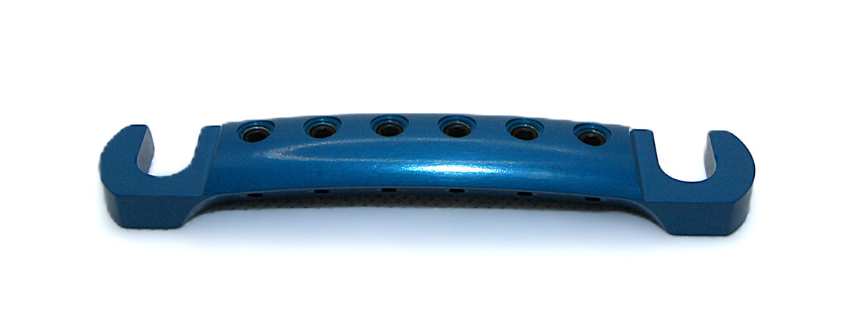 Rear view of the teal blue anodized Steadfast Stopbar and its curved top profile. Best Quality